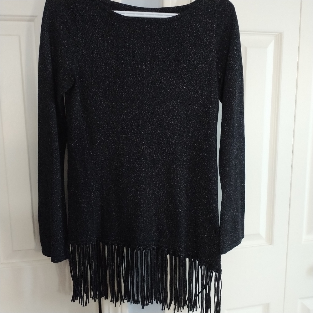 White House Black Market Metallic Fringe Hem Asymmetrical Sweater XS - Picture 12 of 12